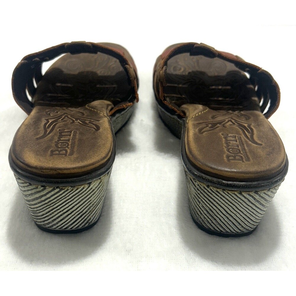 Born Lolo Slide Sandals Womens Size 7 US 38 EU Brown Orange Red Blue Leather - Picture 7 of 9